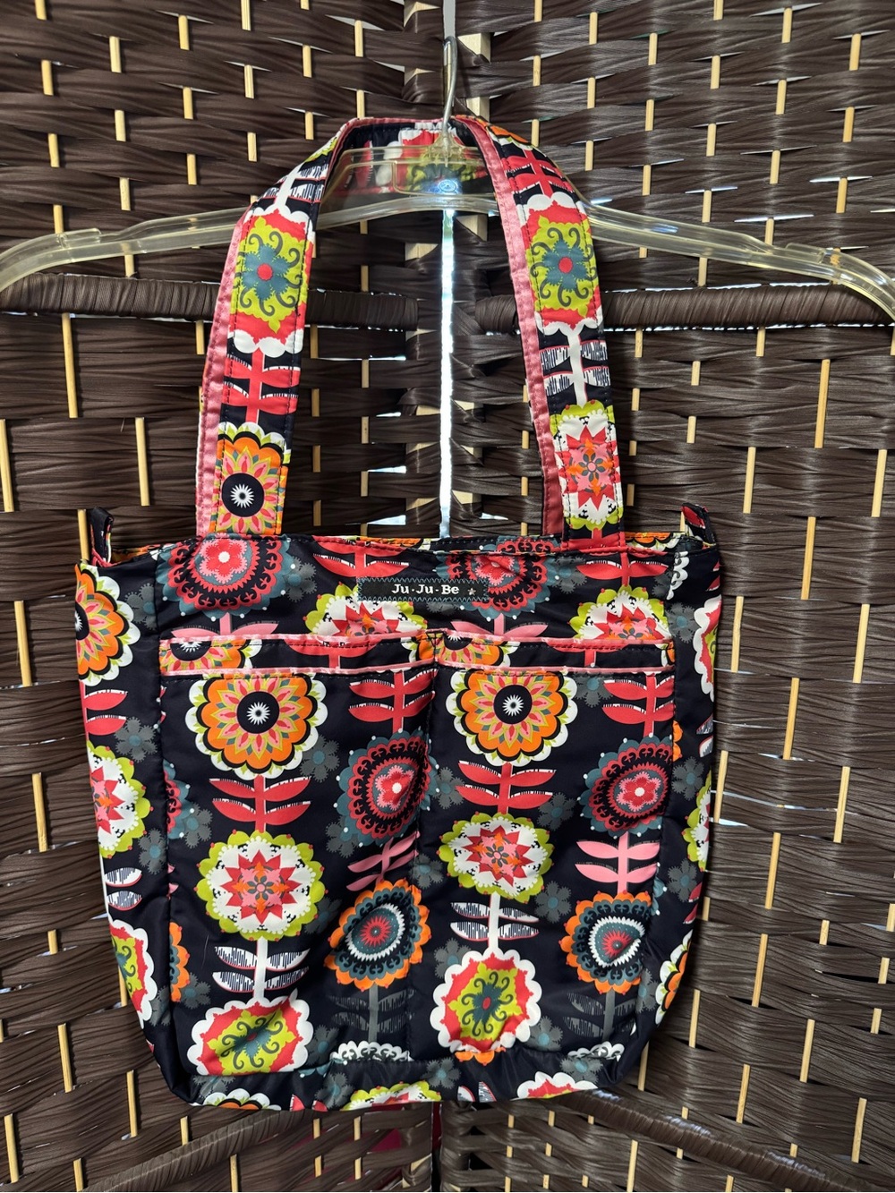 Ju-Ju-Be Black Floral Tote with Red, Yellow and Pink Accents